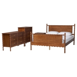 Baxton Studio Danette Bobbin Wood 4-Piece Bedroom Set with 1 Nightstands, Queen